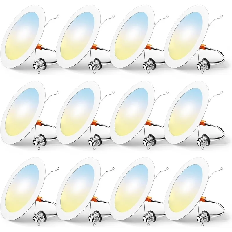 12 Pack Retrofit LED Recessed Lighting 6 Inch, Selectable 2700K/3000K/4000K/5000K/6000K, Dimmable Flat LED Can Lights,