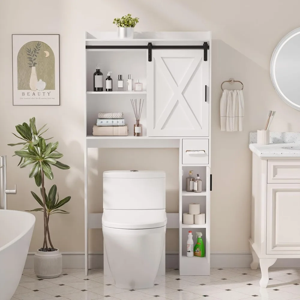 خزانة تخزين فوق المرحاض بأبواب، 32 منظمًا للحمام، رف موفر للمساحة مع أرفف جانبية، مثالية للمساحات الصغيرة #3