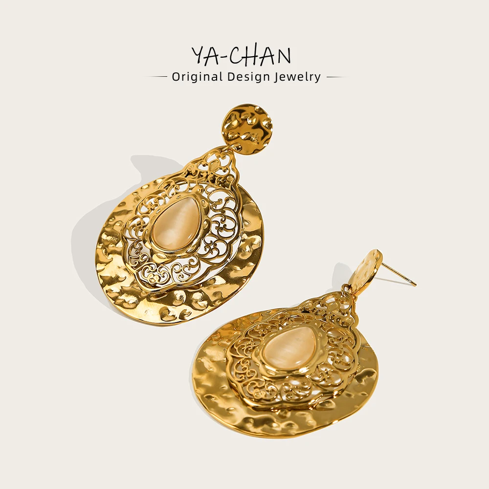 YACHAN 18K Gold PVD Plated 316L Stainless Steel Dangle Earring for Women Opal Drop earrings for women 2023 trending jewelry Gift