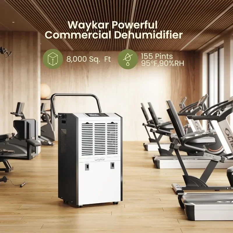 Waykar 155 Pints Large Commercial Dehumidifier with Drain Hose, Industrial Dehumidifier in Large Space up to 8000 Sq. Ft