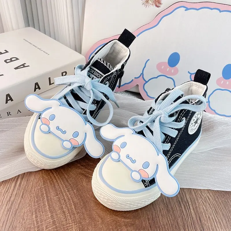 Sanrios Kuromi Cinnamoroll Anime Kawaii Purple Kids Canvas Shoes High State Soft Bottom Breathable Toddler Sneakers Casual Shoes