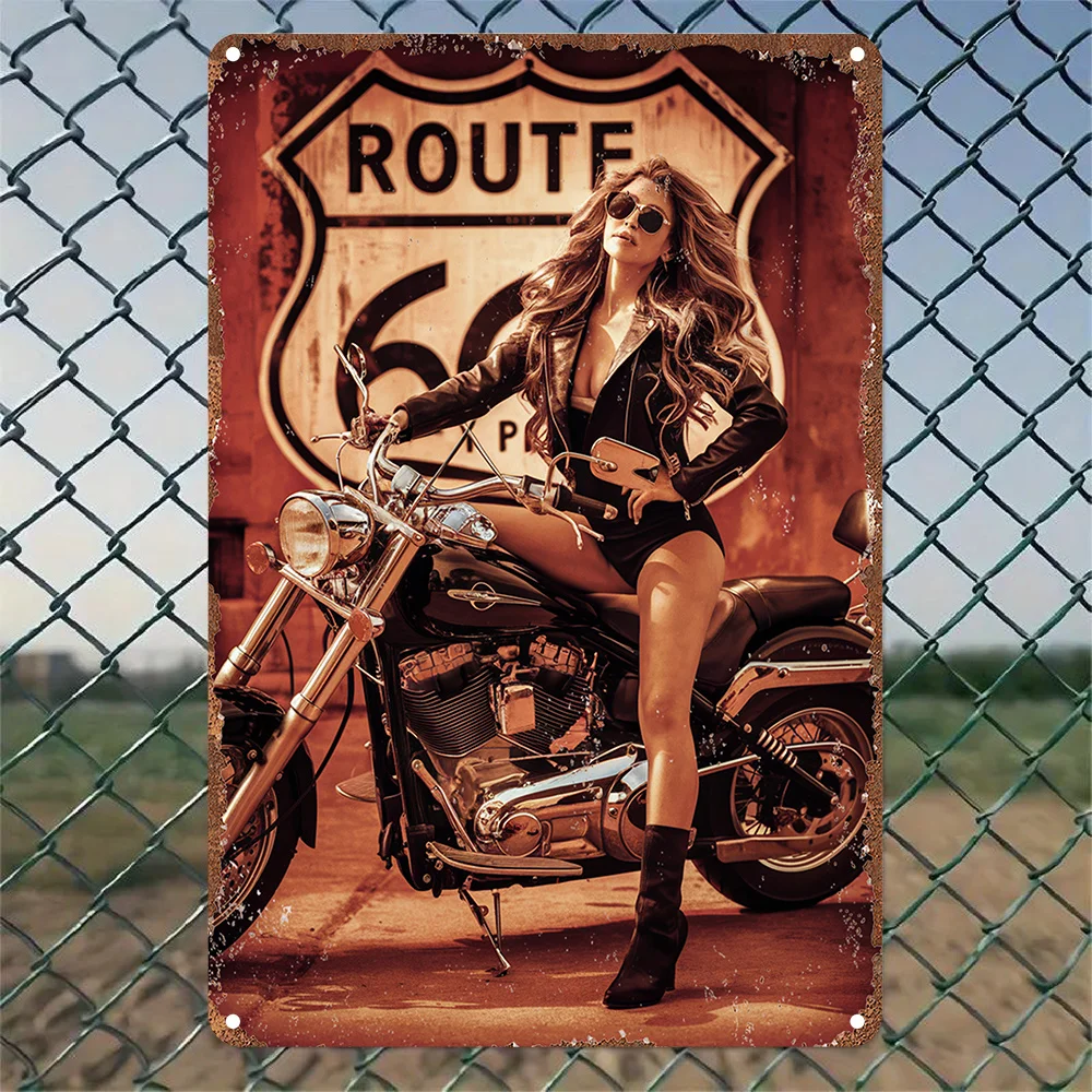 Vintage Route 66 Motorcycles Aluminum Wall Art, Metal Tin Sign for Cafe, Kitchen, Club, Bar, Home Decor, Wall Hanging, Christ