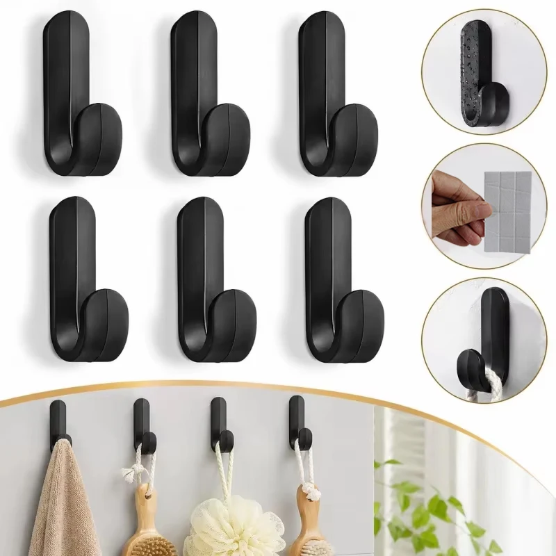 6 Peças Ganchos Adesivos Fortes em J para Pendurar, para Toalhas de Banheiro, Chaves e Utensílios de Cozinha