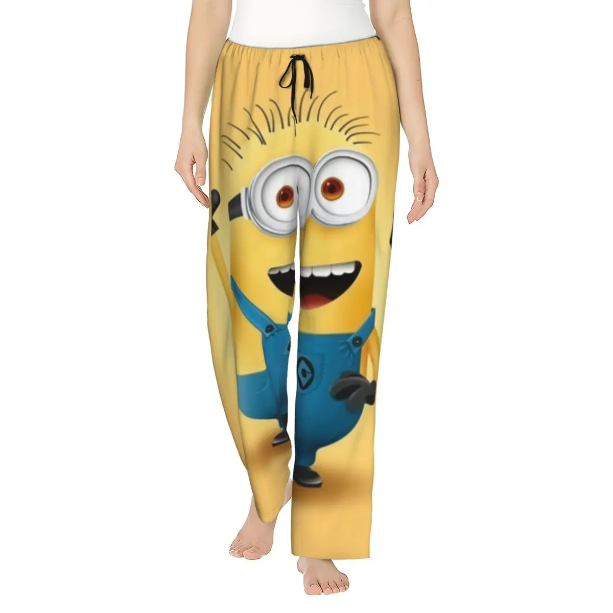 Custom Cartoon Animation Minions Pajama Pants Sleepwear Womens Elastic Waistband Sleep Lounge Bottoms with Pockets