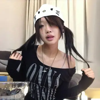 Karrcat Grunge 美學字母印花露臍上衣,Y2K 風格長袖 T 卹,哥德黑色不規則上衣,復古龐克風格 10 最佳銷售 千禧歌德 - №8