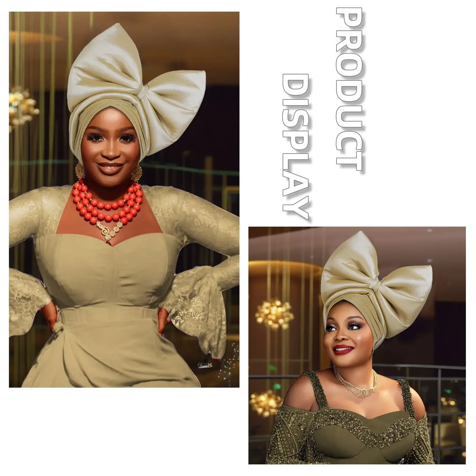 

Кепка-тюрбан с большим бантом для женщин, преувеличенный головной убор, африканский головной убор с автогелем, Нигерия, вечерние головные уборы, шляпа, свадебные повязки на голову