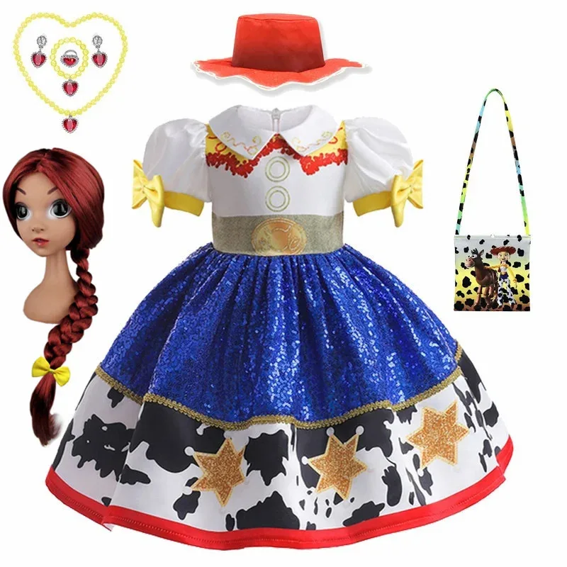 

Purim Toy and Story 4 Jessie Cosplay Carnival Princess Dress Short sleeve Girls Costume With wig hat For Halloween Birthday Part