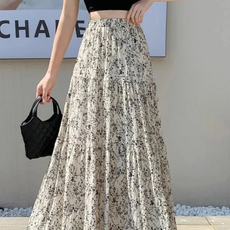 

Женская шифоновая юбка миди с цветочным принтом, А-силуэт, расклешенная, с высокой талией, плиссированная, для ранней весны