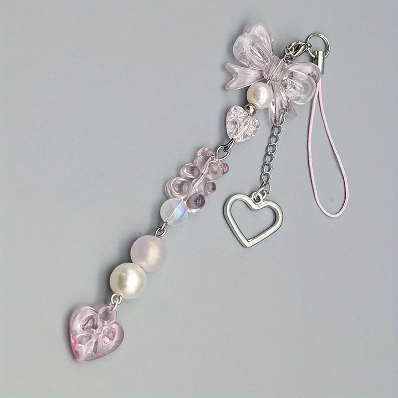 Phone Charm Pink Silve Bow Heart Star Keychain Pendant Key Chain Bag Phone Chain Cute Accessory For Girls Women Jewelry - náhled 5