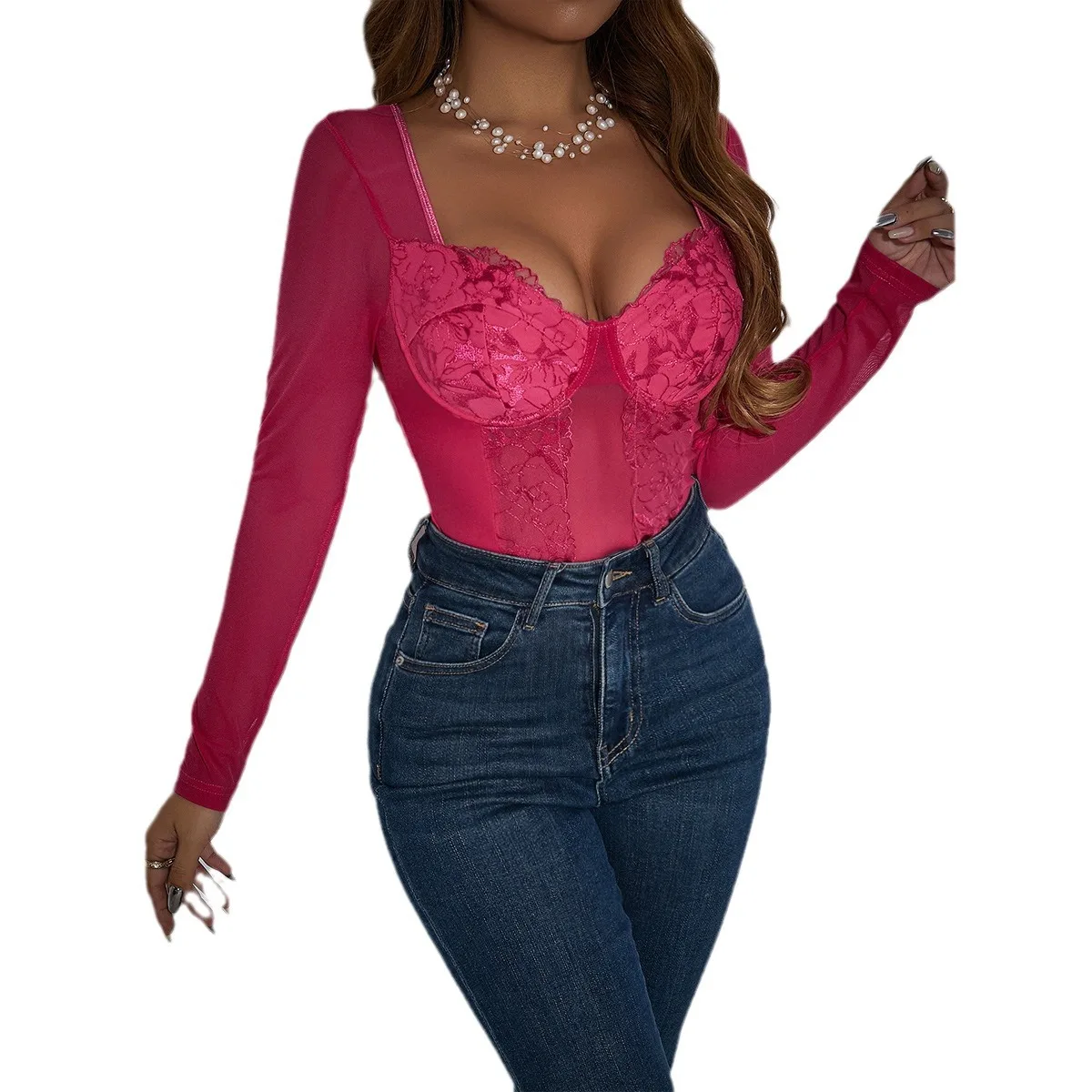 Sexy longue Sve maillot de bain taille haute moi broderie voir effet minceur transfrontalier nouveauté