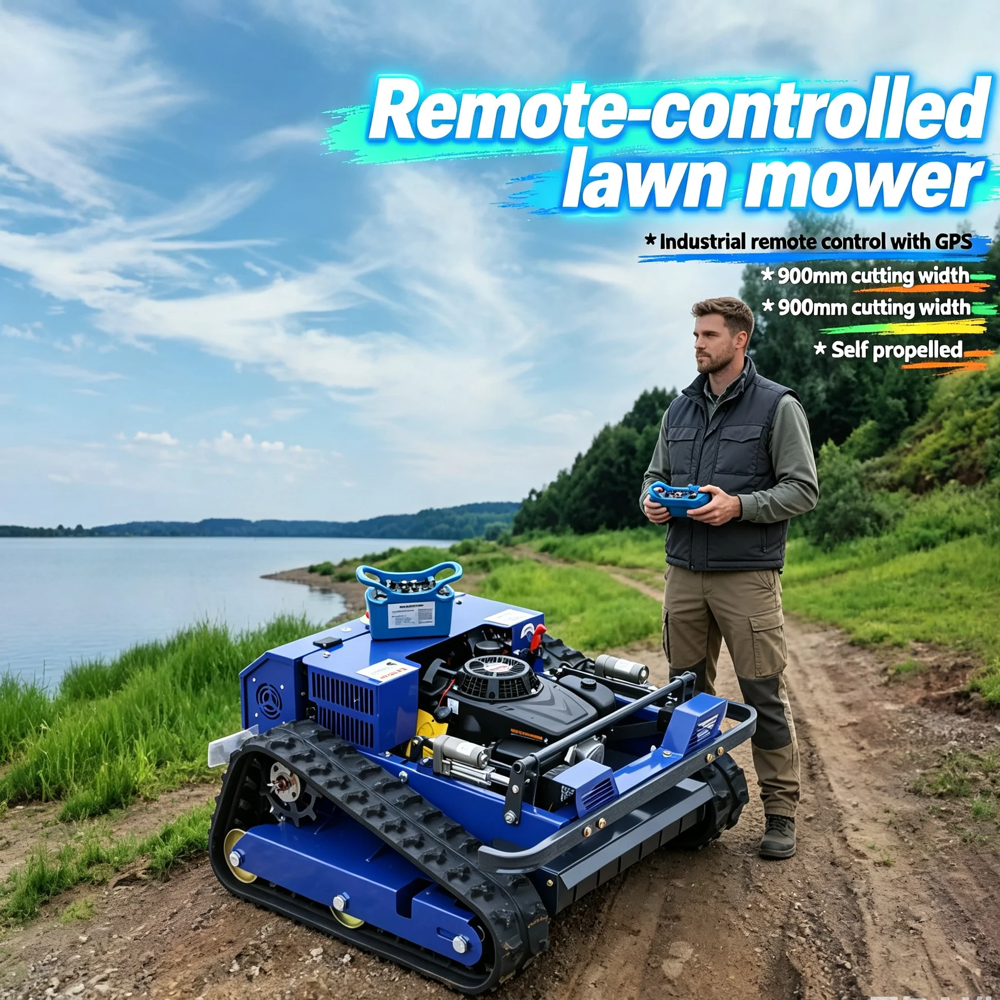 Customized zero turn self-propelled remote lawn mower installs warning light, matched storage rack arranges spare parts