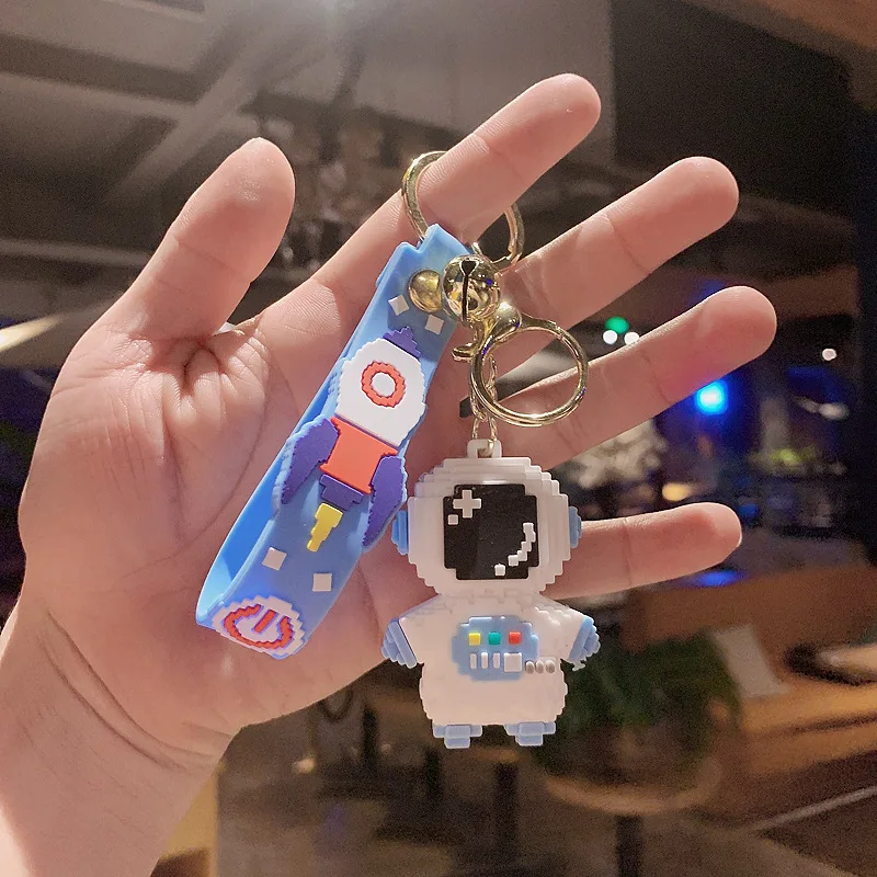 Мультяшный силиконовый брелок для ключей с астронавтом, персональный розовый синий космический человек, ракета, подвеска, креативные брелоки для автомобиля, ювелирные изделия для друзей