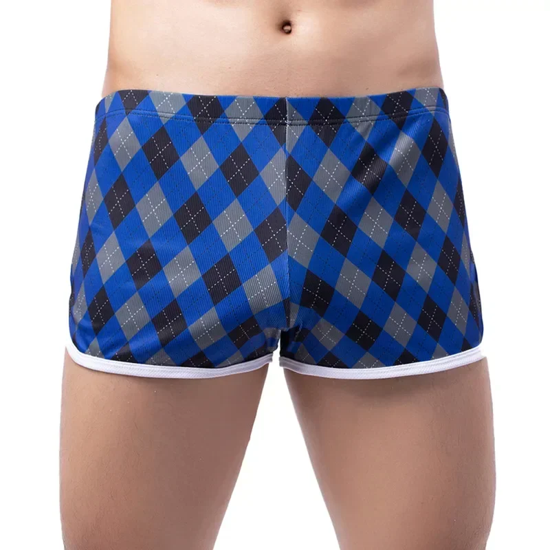 

Men's Minimalist Checkered Contrasting Casual Flat Corner Shorts Loose Breathable Comfortable Home Wear Shorts Sexy Boxer Shorts