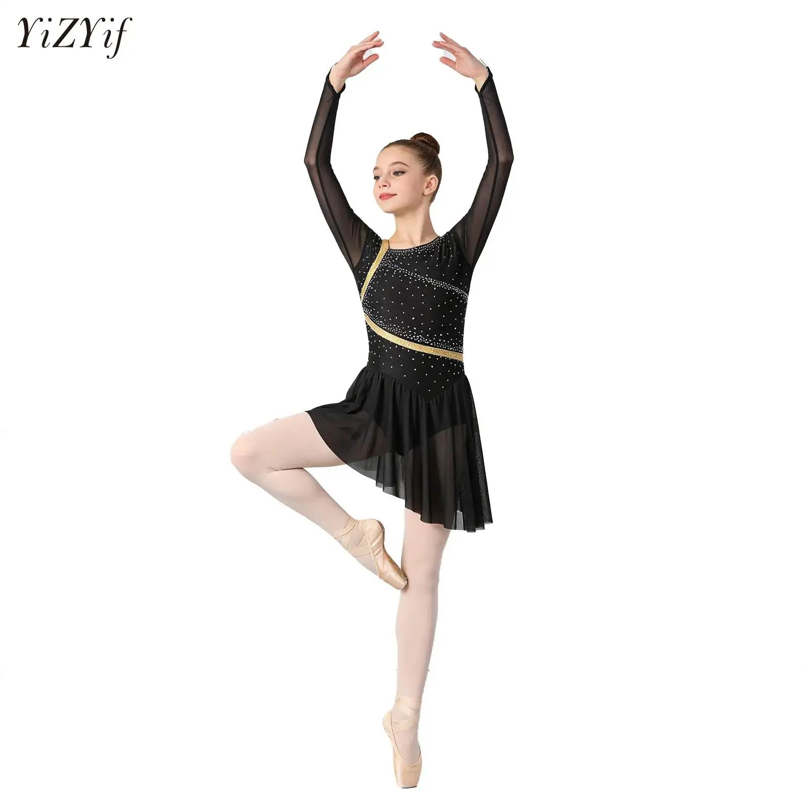 

Kids Girls Gymnastics Figure Skating Ballet Lyrical Dance Performance Costume Shiny Contemporary Classical Dance Leotard Dresses