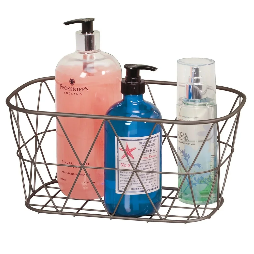 

Bronze Steel Wire Storage Basket Geometric Pattern Bathroom Kitchen Closet Organizer Essentials Home Storage Solution