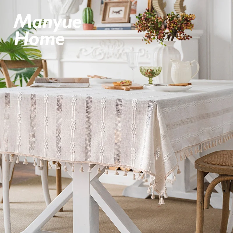 

Retro Lace Hollow out Tablecloth Stripe Design White Advanced Home Dining Table Cloth Nordic Style Table Mat from China