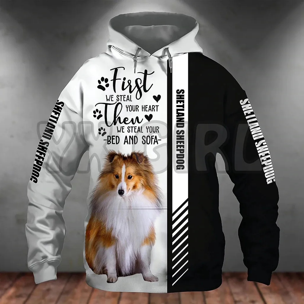 

Shetland Sheepdog-First We Steal Your Heart 3D Printed Hoodies Unisex Pullovers Funny Dog Hoodie Casual Street Tracksuit