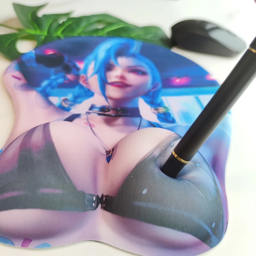 Sexy 3D Breast Mouse Pad, League of Legends, Jinx Big Gaming, Gel de silicone, mangá bonito com pulso, Oppai, tapete de mesa grande