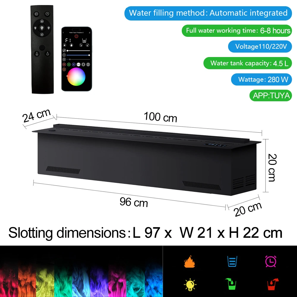 Water Elektrische Haard 3D Mist Haard Ingebouwde Realistische Mist Vlam Afstandsbediening APP Binnendecoratie Stoomhaard