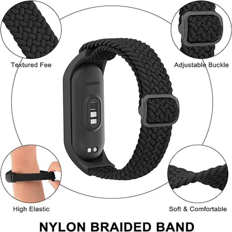 Strap for Xiaomi Mi Band 8 Elastic Nylon Braided Adjustable Replacement Watchband Correa Bracelet for Mi Band 8 7 6 5 4 3 Strap