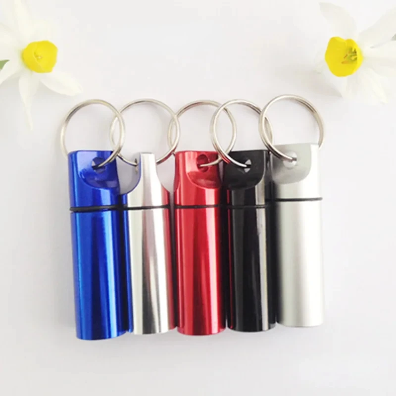 Mini Aluminum Waterproof Pill Box Cases with Sealed Storage Flat Head Round Alloy Cartridge and Keychain for Vitamin Fish Oils