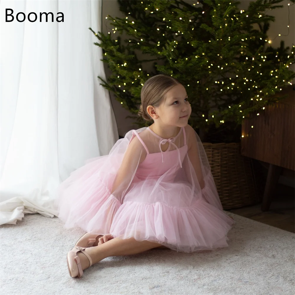 

Booma A-Line Pink Tulle Pleat Spaghetti Strap Flowers Girl Dresses Wedding Party Dress for Kids Flowers Girls Prom Gowns Custo