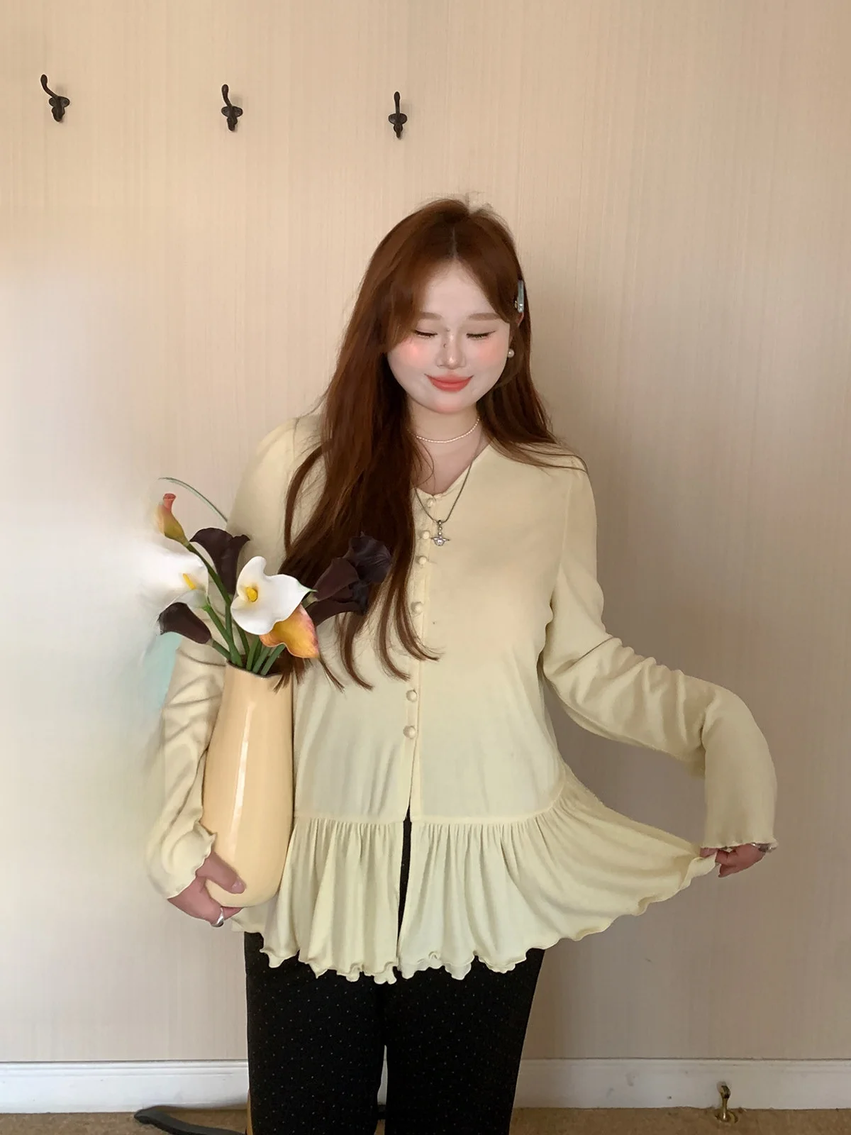 

Loose Casual Knitted Sweater Women's V-neck Base Layer Spring New plus Size Comfortable Long Sleeve Top for plus Size Girls