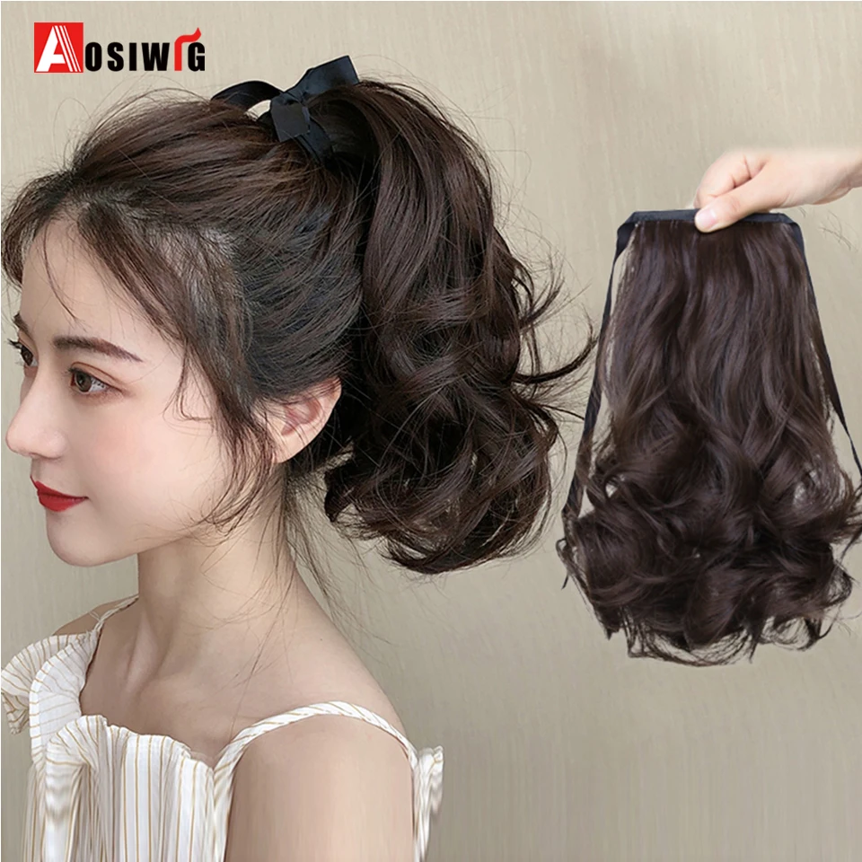 Synthetic Ponytail Hairpiece Women Short  Curly Ponytail Clip In PonyTail Hair Extensions Wrap Around On Girl Hair Extension