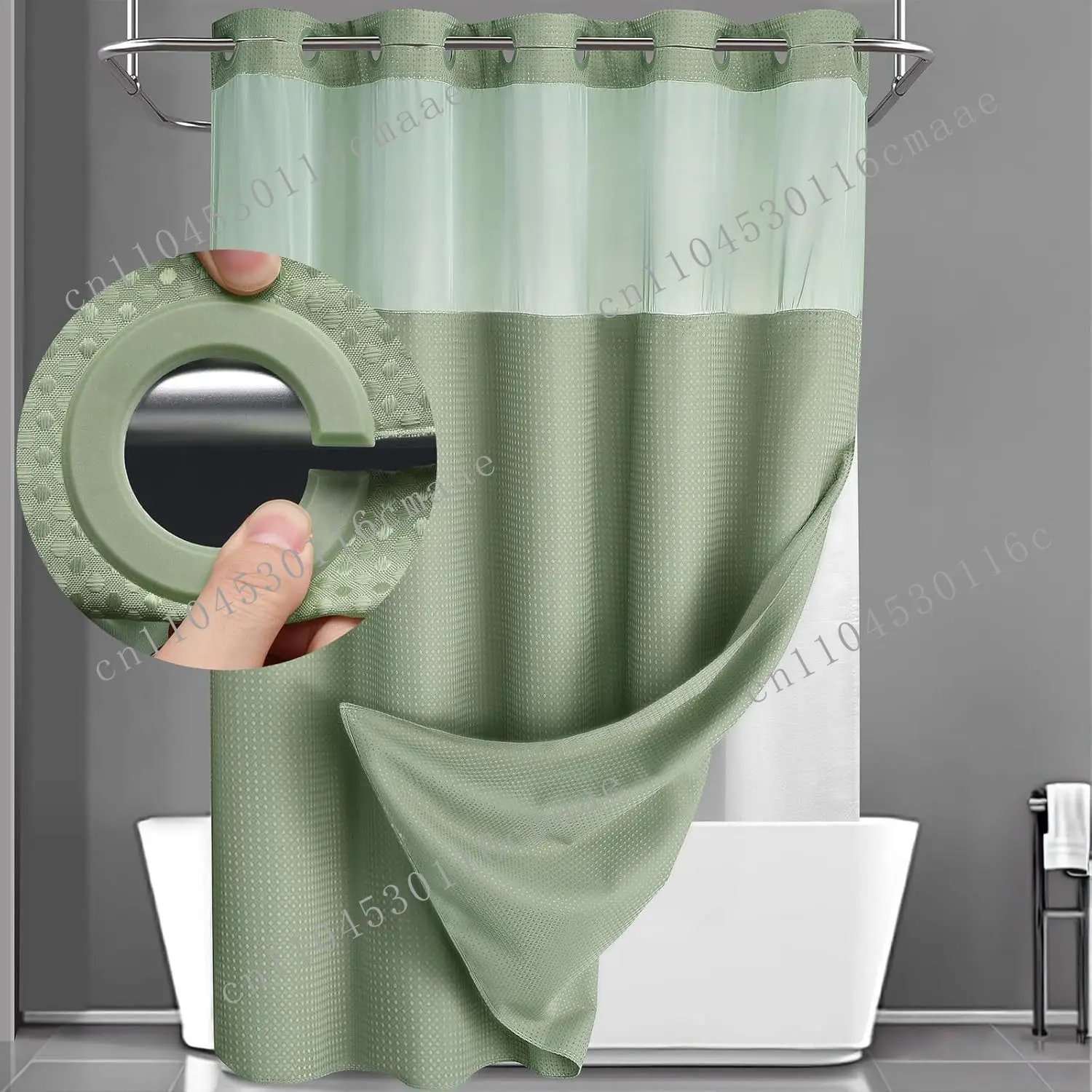 

Brand New 183cm * 190cm Unhooked Shower Curtain with Buckle Fabric Lining Set, Double-layer White Bathroom Waterproof