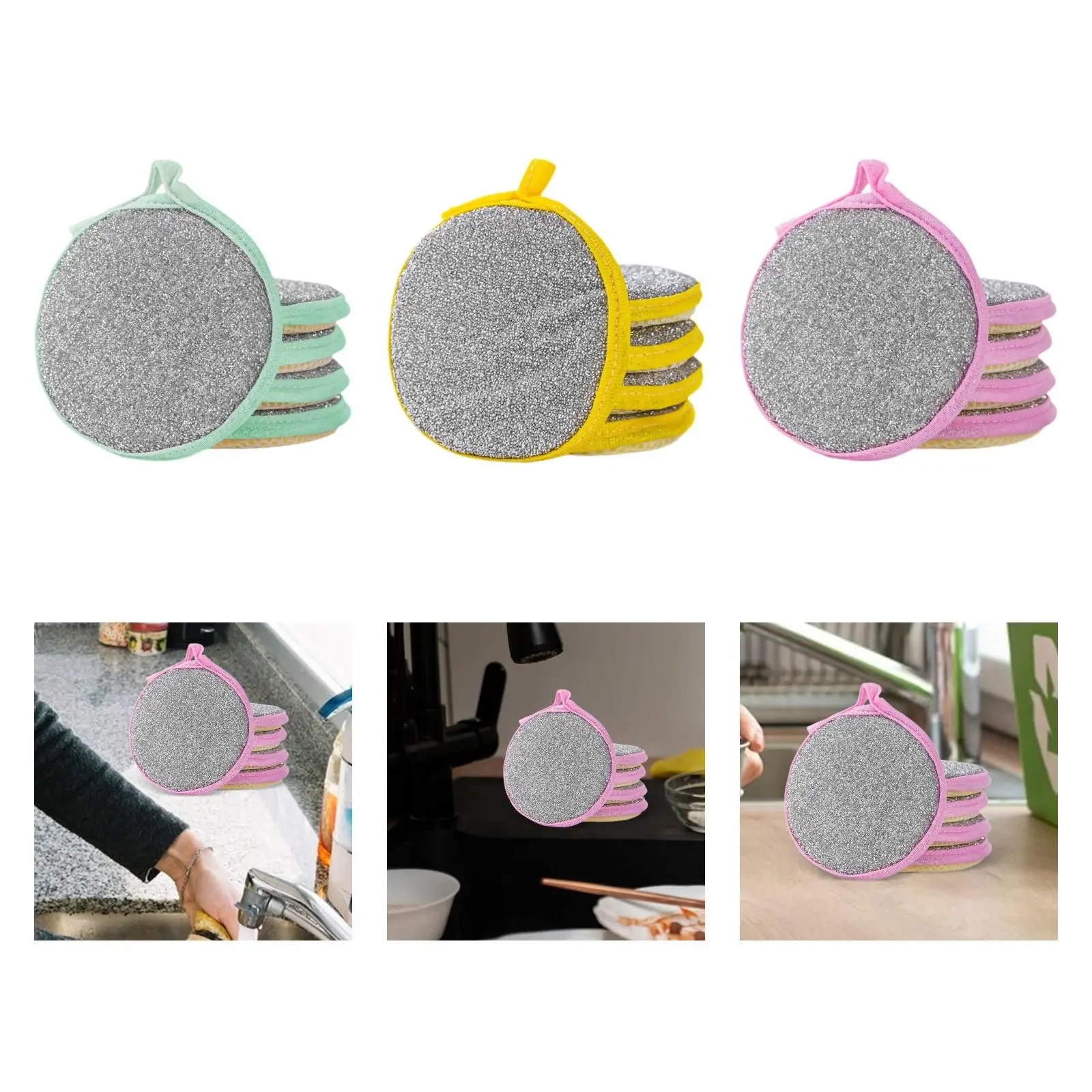 5Pcs Multi Purpose Scrub Sponges Cleaning with Rough Scrubbers Side and Soft Microfiber Scrub Side Multipurpose Dishwashing Rags