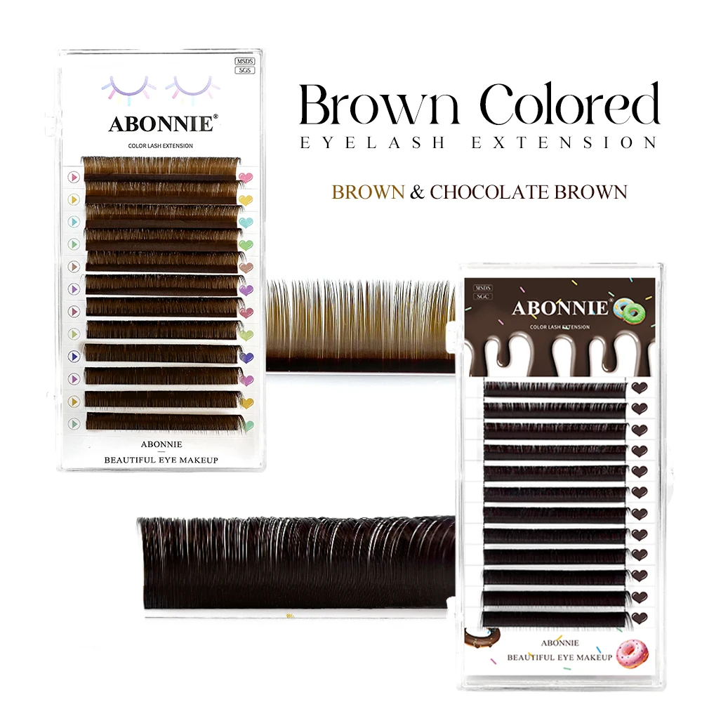 Abonnie – faux-cils colorés, marron chocolat, Volume Premium, Extensions individuelles pelucheuses