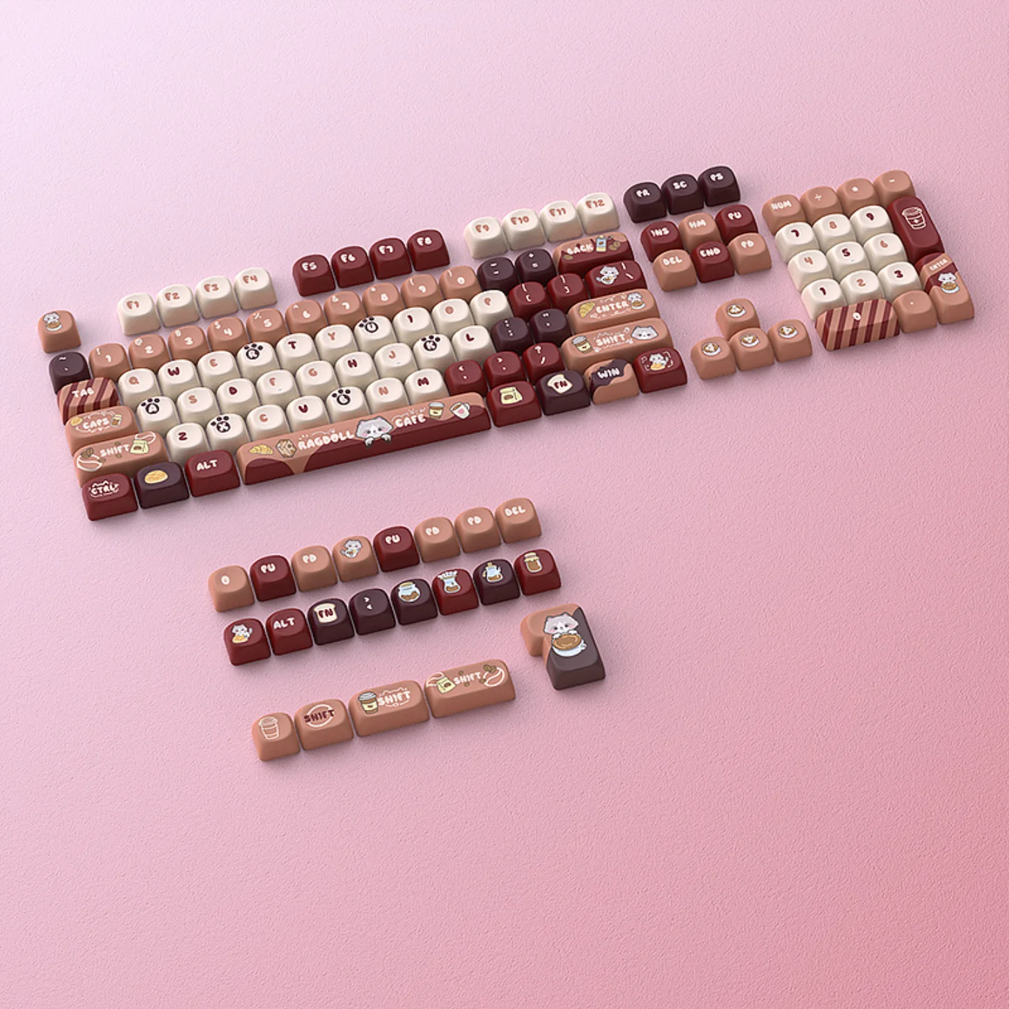 لطيف، MOA Girl Color Blocked Keycap PBT 131 مفاتيح بما في ذلك مفاتيح ISO للوحة المفاتيح الميكانيكية 60/84/98/108