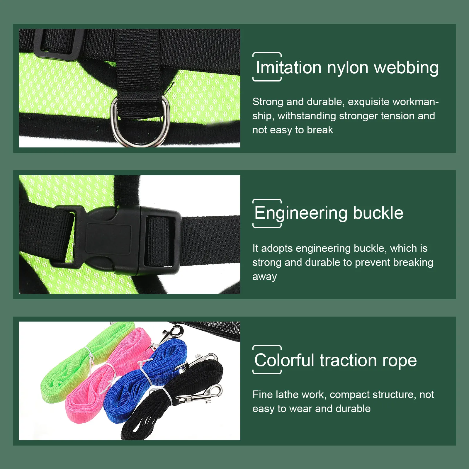 

4 Sets Dog Harness Leash Pet Traction Rope Small Medium Puppy Cat Black Blue Green Pink M Size Outdoor Walking Set