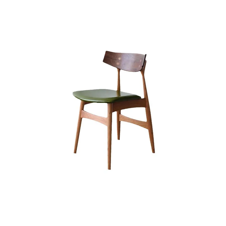 ro-Wave dining chair Nordic solid wood dining chair with backrest Modern simple cherry wood home leather desk chair-