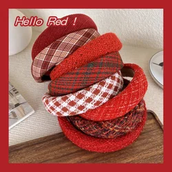 UXSL Red Knitting Wool Headband for Women Girl Wide Side Sponge Hair Hoop Christmas Decorate Hair Band New Year Hair Accessories