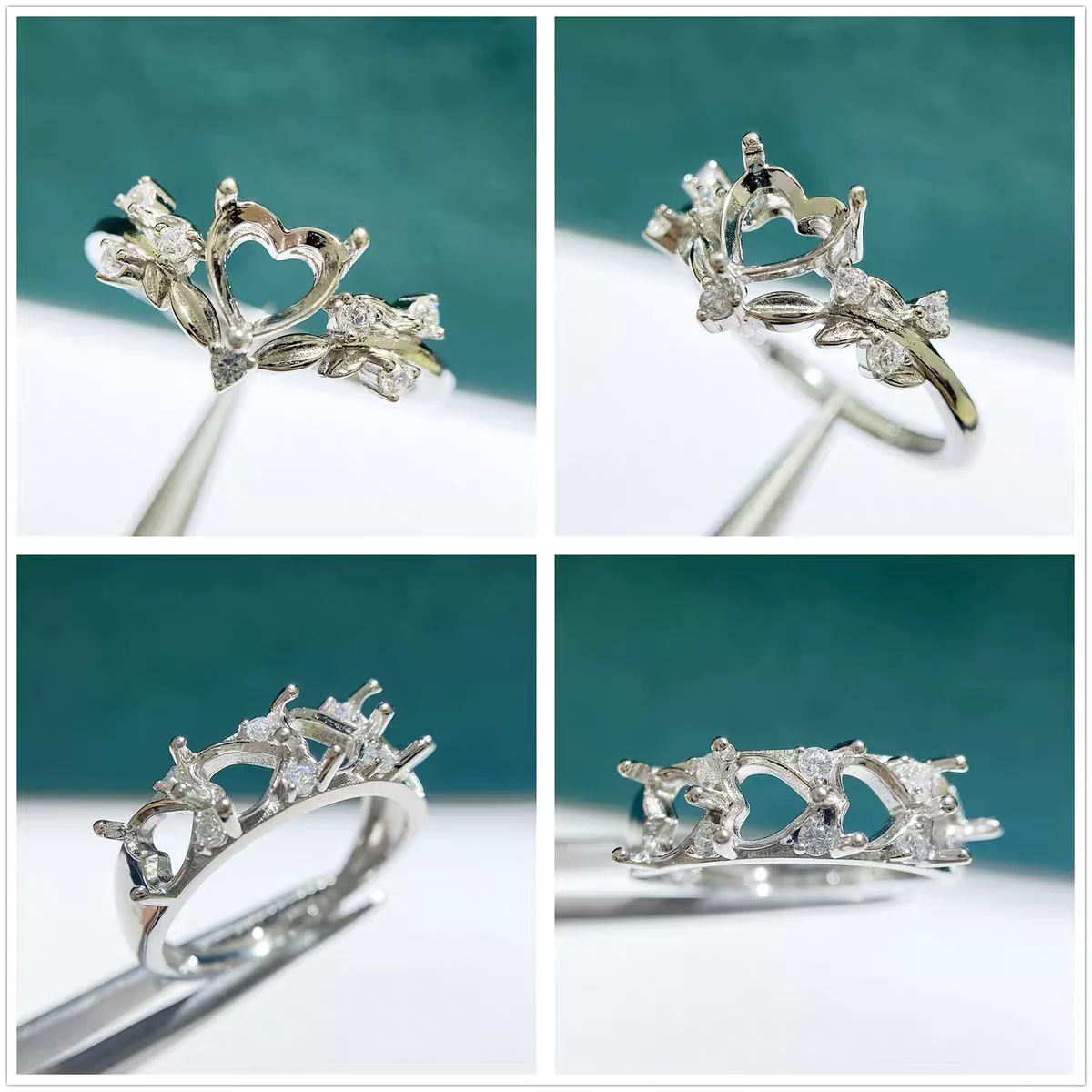 

MeiBaPJ New Style 5mm/6mm Heart Stone 925 Silver Fashion Ring Holder DIY Empty Support for Women Fine Charm Jewelry
