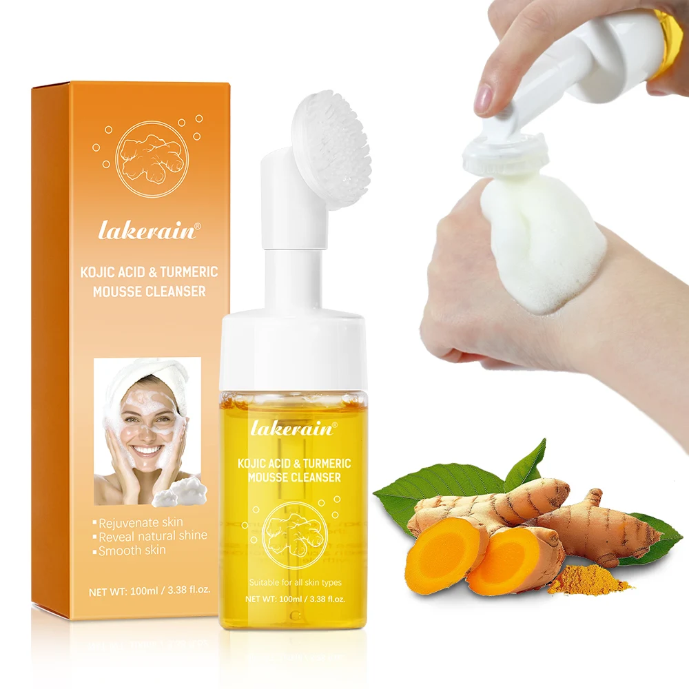 Lakerain 100ml Turmeric Cleansing Mousse Brightening Face Wash Foam Face Cleanser Oil Control Blackhead Remover Skin Cleansing