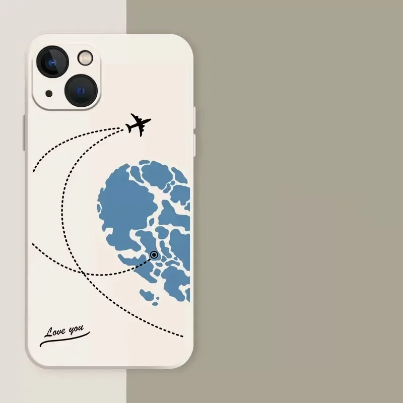 Love Heart Paired Phone Case For iPhone 16 15 12 13 11 14 Pro Max Mini XS XR SE 14 Plus Plane Aircraft Matte Couple Cover Fundas