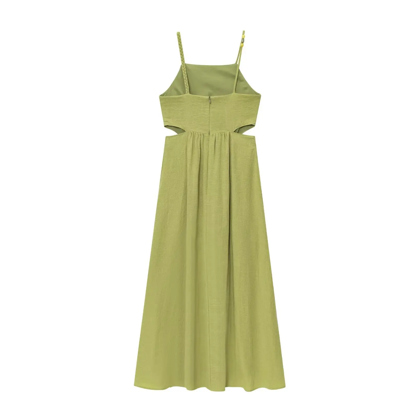 Vestido de mujer 2025, novedad de verano, estilo de vacaciones con tirantes verdes, falda larga hueca, fiesta de vacaciones, personalidad de moda sexy