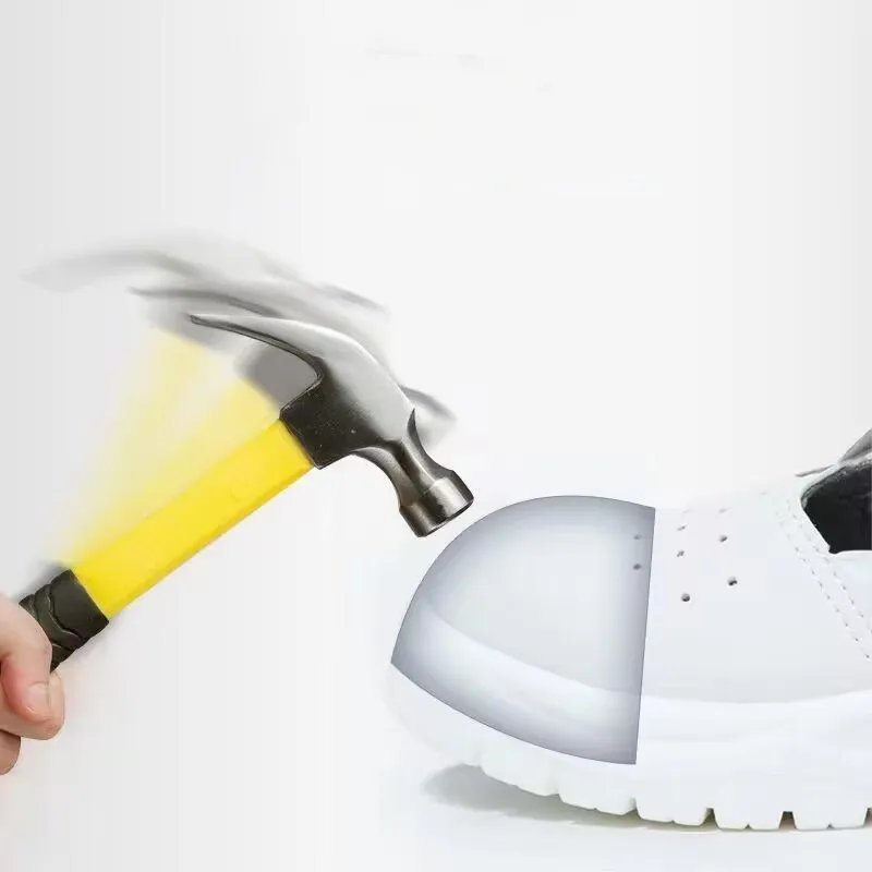 men's fashion steel toe covers working shoes soft leather white safety sandals summer worker safe boots breathable footwear male image 5