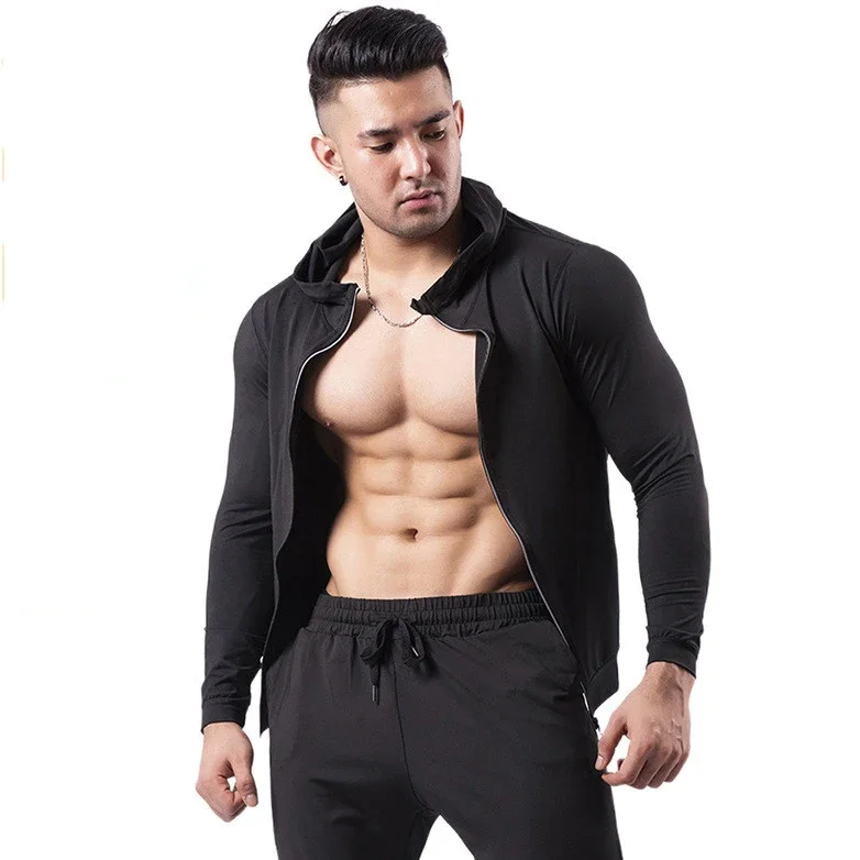 Running sports jacket hooded men's fitness morning run basketball training quick drying tight fitting jacket breathable jacket