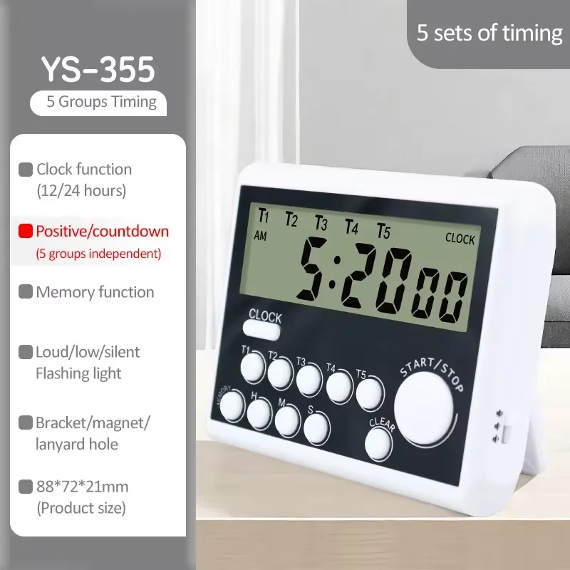 Digital Kitchen Timer 5 Channel Alarm Clock Home Cooking Baking Games Office Timer Kitchen Accessories Alarm Clock With 3 Volume