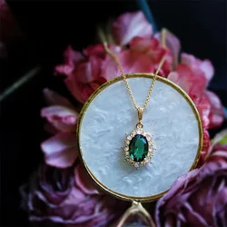 Huitan Luxury Green Cubic Zirconia Pendant Necklace Noble Gold Color Neck Accessory Exquisite Women’s Engagement Wedding Jewelry