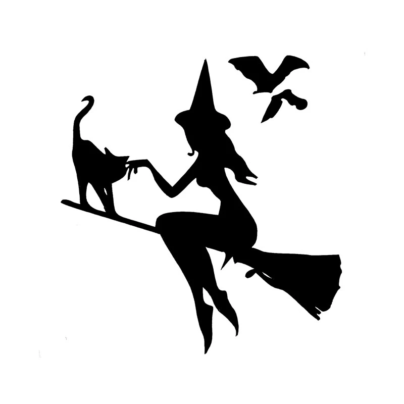 LYKX Witch on Broomstick with Cat Bats Car Sticker Automobile Exterior Accessories Vinyl Decal for Toyota Honda Lada Vw Bmw