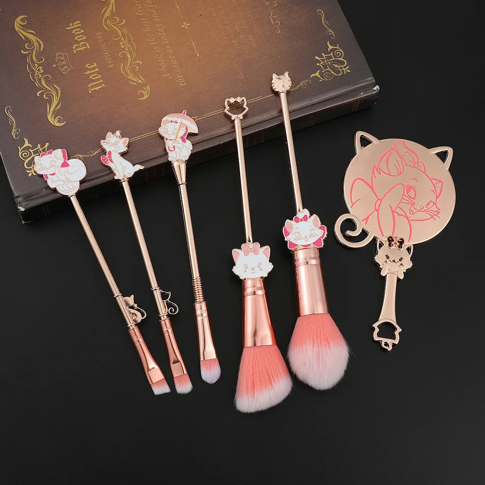 5pcs Marie Cartoon Cat Makeup Brushes Cute Animal Designed Soft Pink Makeup Brushes Set Professional Cosmetic Tool Kit