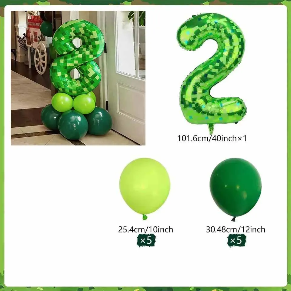 1 Set 40 Zoll Riesige Grüne Pixel-Themen Zahlen-Folienballons Große Zahlenballons Partyballons Geburtstagsdekoration – Detail 1