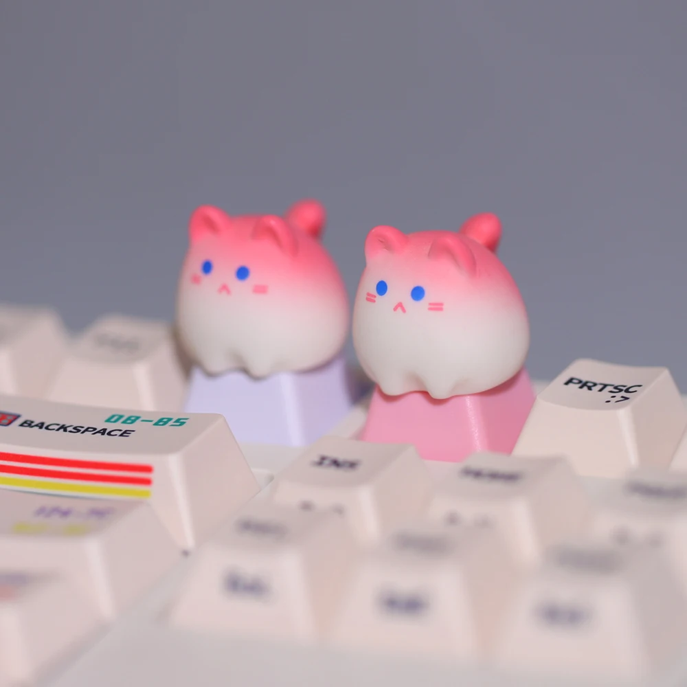 Creative Cute Pink Cat Keycap Cartoon Animal OEM Height ESC Decorative Keycap for Cross Axis Mechanical Keyboard Kawaii Keycaps
