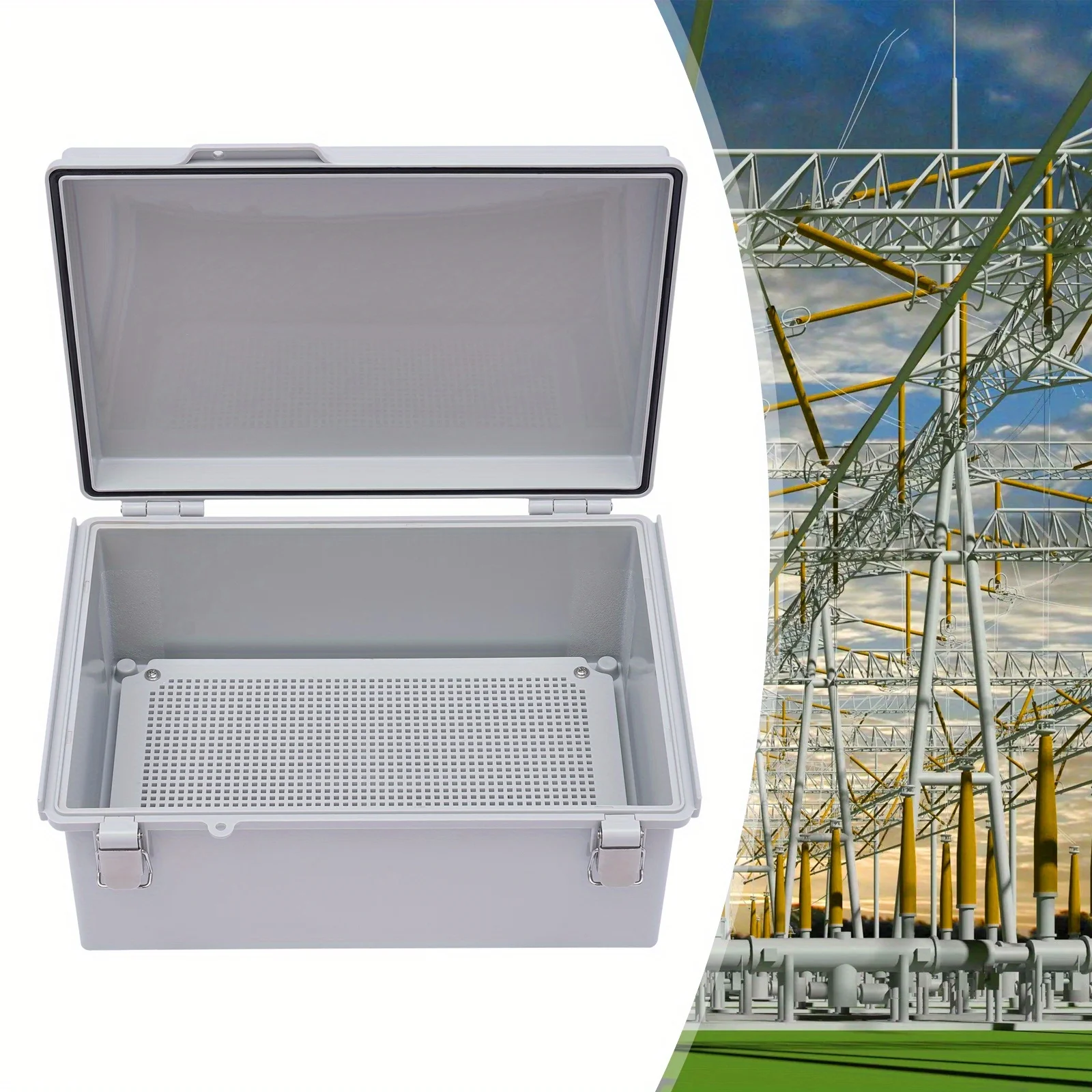 صندوق توزيع مقاس 13.8 × 9.8 × 5.9 بوصة - غطاء رمادي، صندوق توصيل