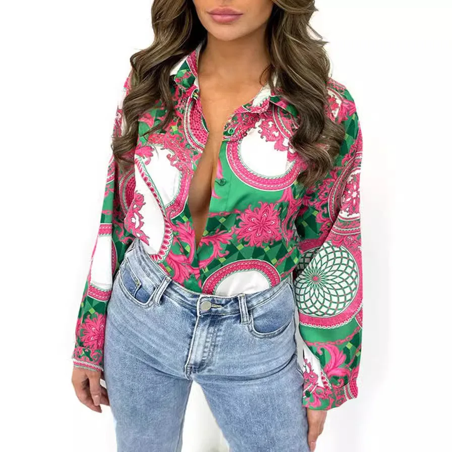 Elegant Women's Fashion Blouse 2024 Spring/Summer Digital Print Shirt Commuter Slim Fit Office Female Tops Streetwear Blusas