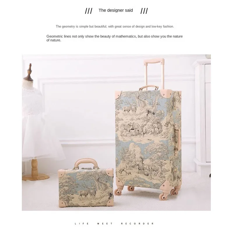 Vintage Suitcases on Wheels High Grade Spinner Rolling Luggage Retro Trolley Case Leather Floral Pattern Suitcase Set